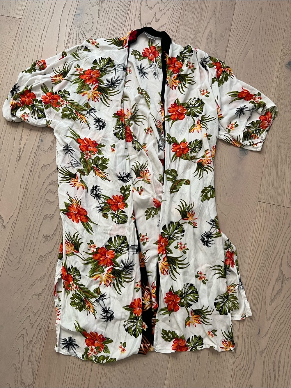 White Floral Tropical Kimono Cover-Up